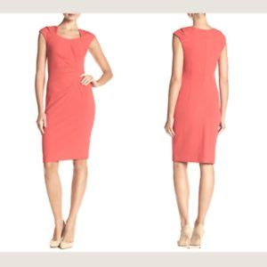 Coral Calvin Klein Cap Sleeved Ruched Cocktail Dress Curve Flattering EXC!